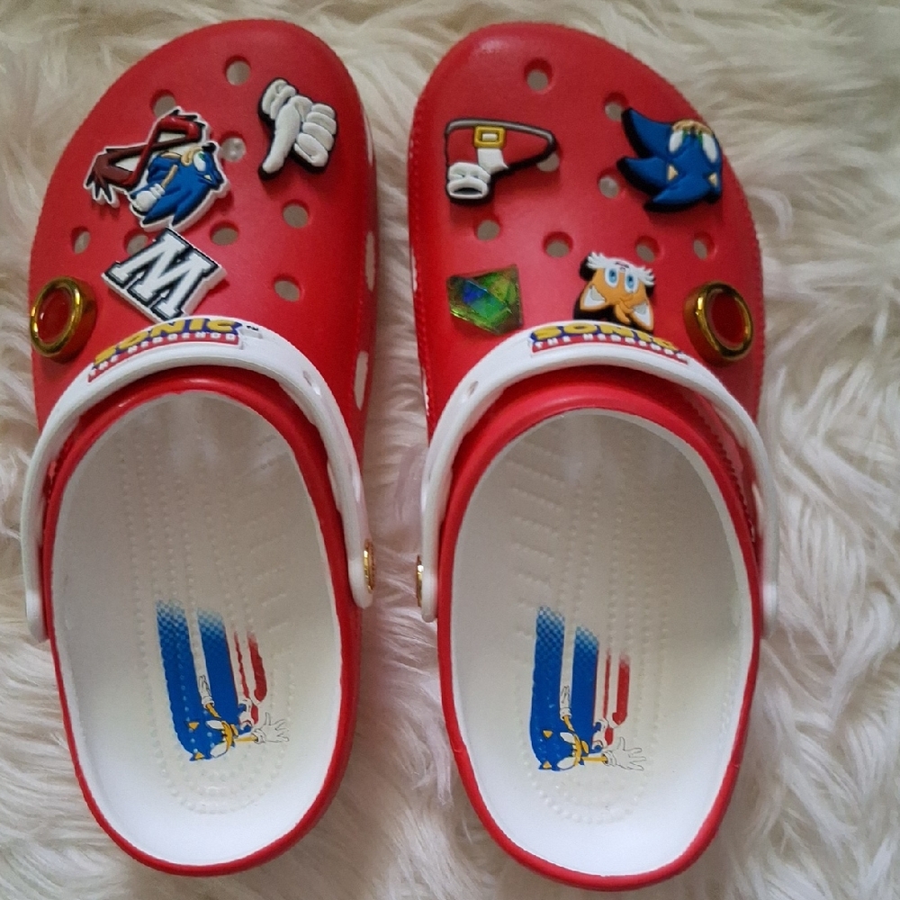 CROCS Red and White Sandals with Perforated Design